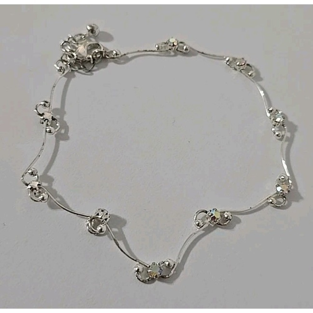Claire's curved silver bar‎ and clear rhinestone studded anklet